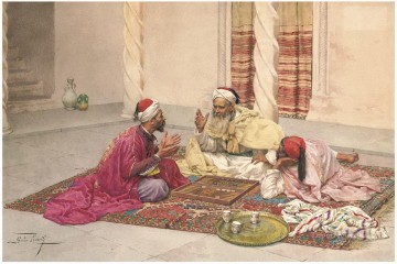 Giulio Rosati Backgammon players in a courtyard Arabs Oil Paintings